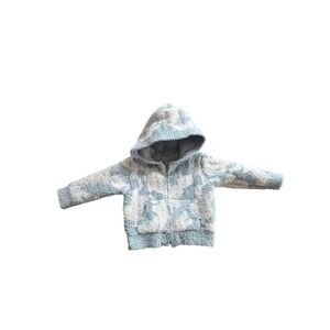 Barefoot Dreams CozyChic Kids Blue White Abstract Zip Up Hoodie Jacket 6-12M